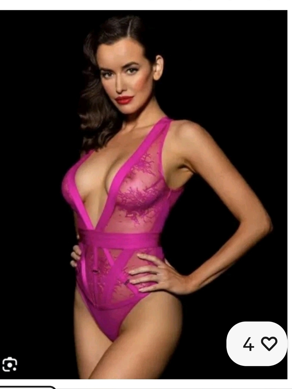 Hot Pink Lace Trim Bodysuit with Garter Straps Its use 3 Little damage - Picture 5 of 14